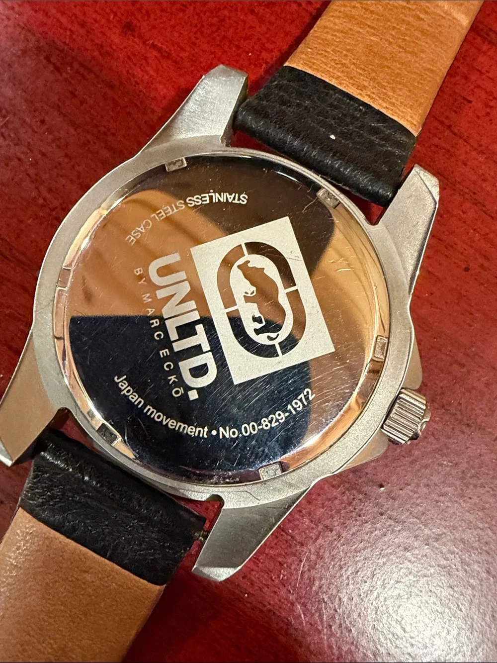 Marc Ecko Unltd. Vintage Black Dial Rhino Watch with Black Leather Strap EUC.